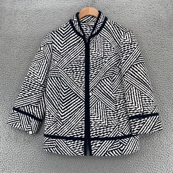 Chicos Jacket Womens 0 US Small White Abstract Striped Kimono Mandarin Collar - Picture 1 of 9